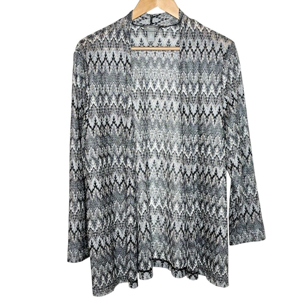 Chicos Travelers Sheer Metallic Open Cardigan Silver Beige Womens XL 3